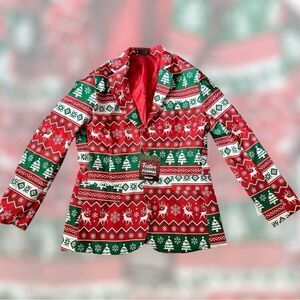 Suitmeister Slim-Fit Nordic Christmas Red Blazer- Size Large